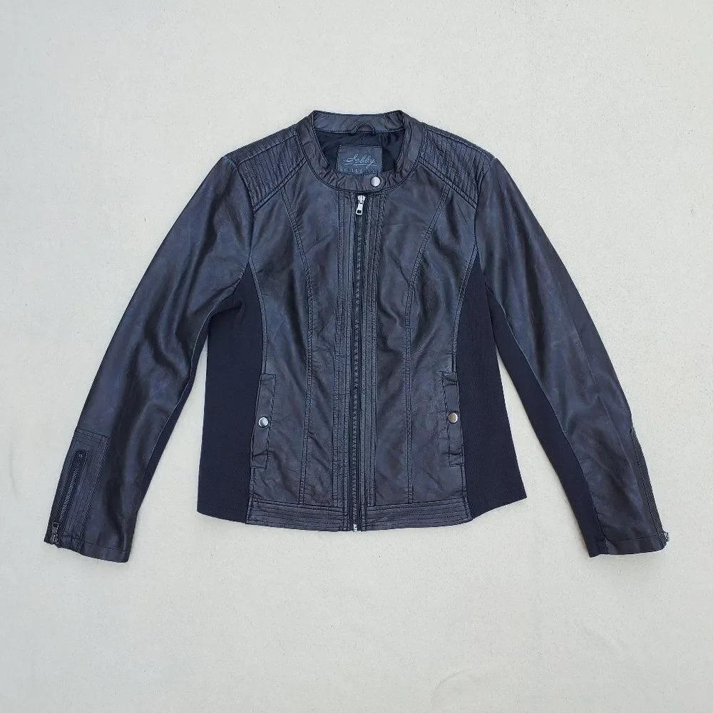 Sebby Collection blue faux leather moto jacket - Picture 3 of 16